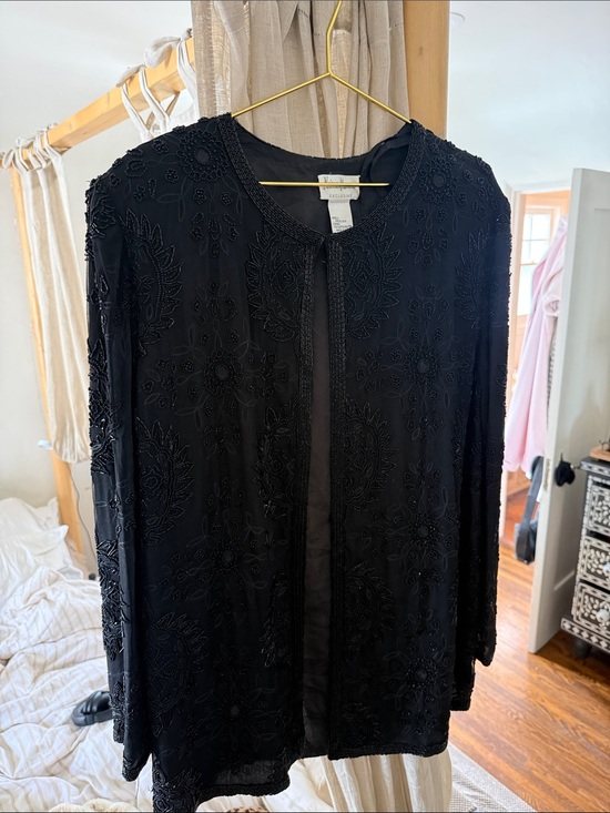 Neiman Marcus Sweaters - Neiman Marcus Black Beaded Embroidered Open Cardigan